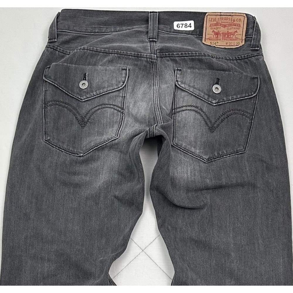 Levi's 514 Jeans Mens 30x30 Black Gray Slim Straight Denim Flap Pockets Y2K